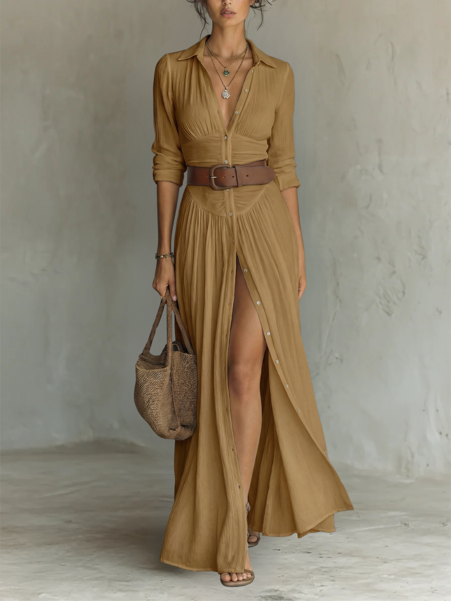 Amelia™ — Elegant maxi dress with a lapel collar
