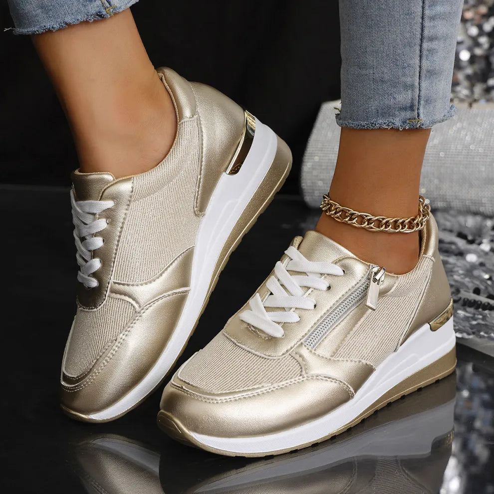 New orthopedic sneakers for women with laces and a side zipper
