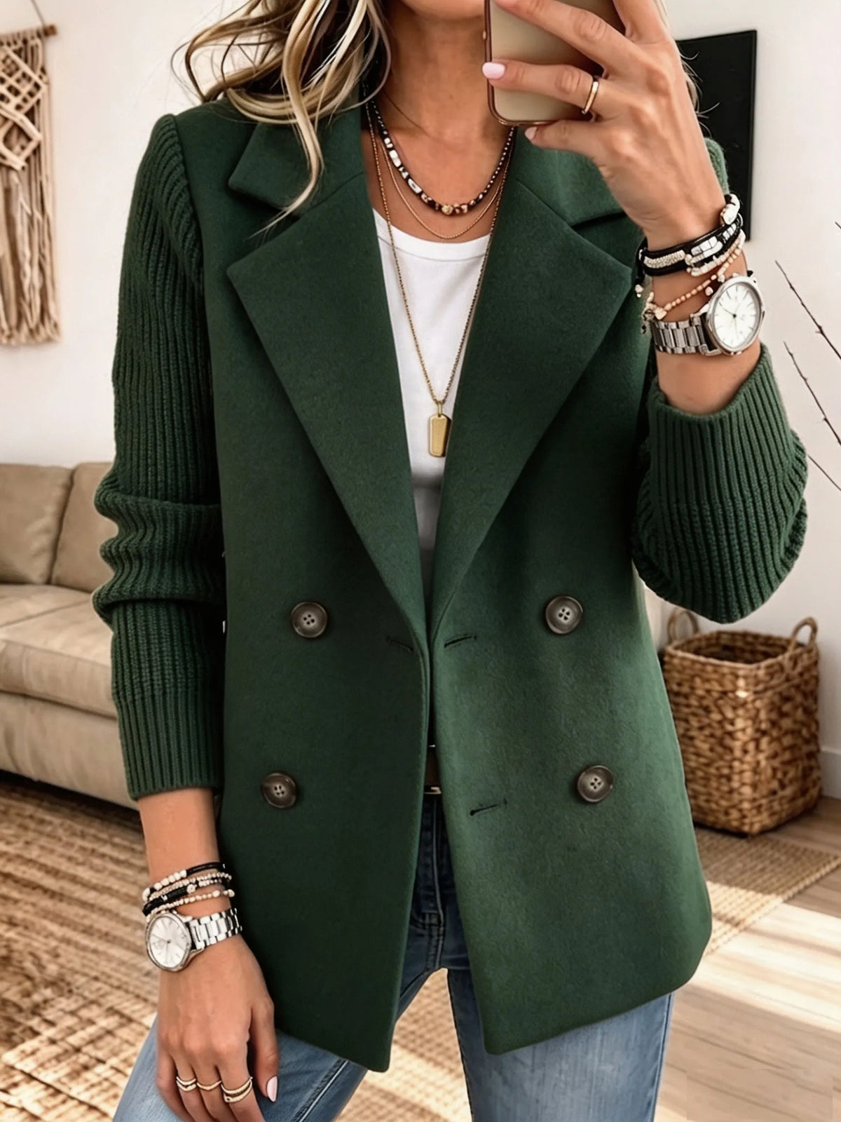Carla | Elegant Blazer with Knit Sleeves