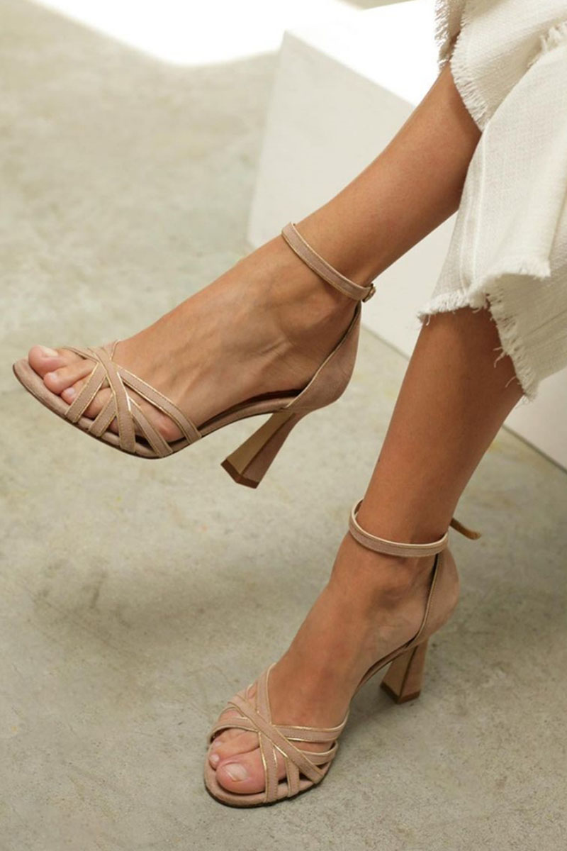 Marona | Patchwork sandals with a round toe and a thin heel