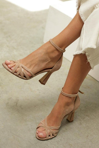 Marona | Patchwork sandals with a round toe and a thin heel