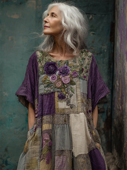 Luna™ | Vintage Patchwork Boho Dress with Floral Embroidery