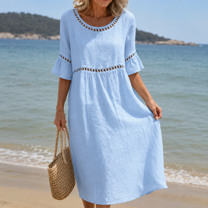 Aveline | Long Linen Dress with Flat-Tummy Effect