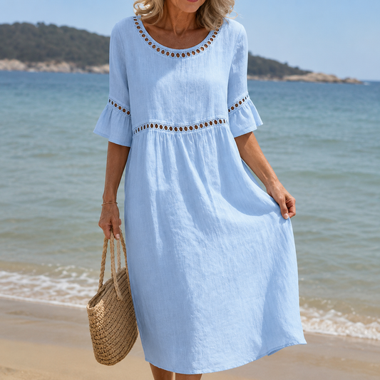 Aveline | Long Linen Dress with Flat-Tummy Effect