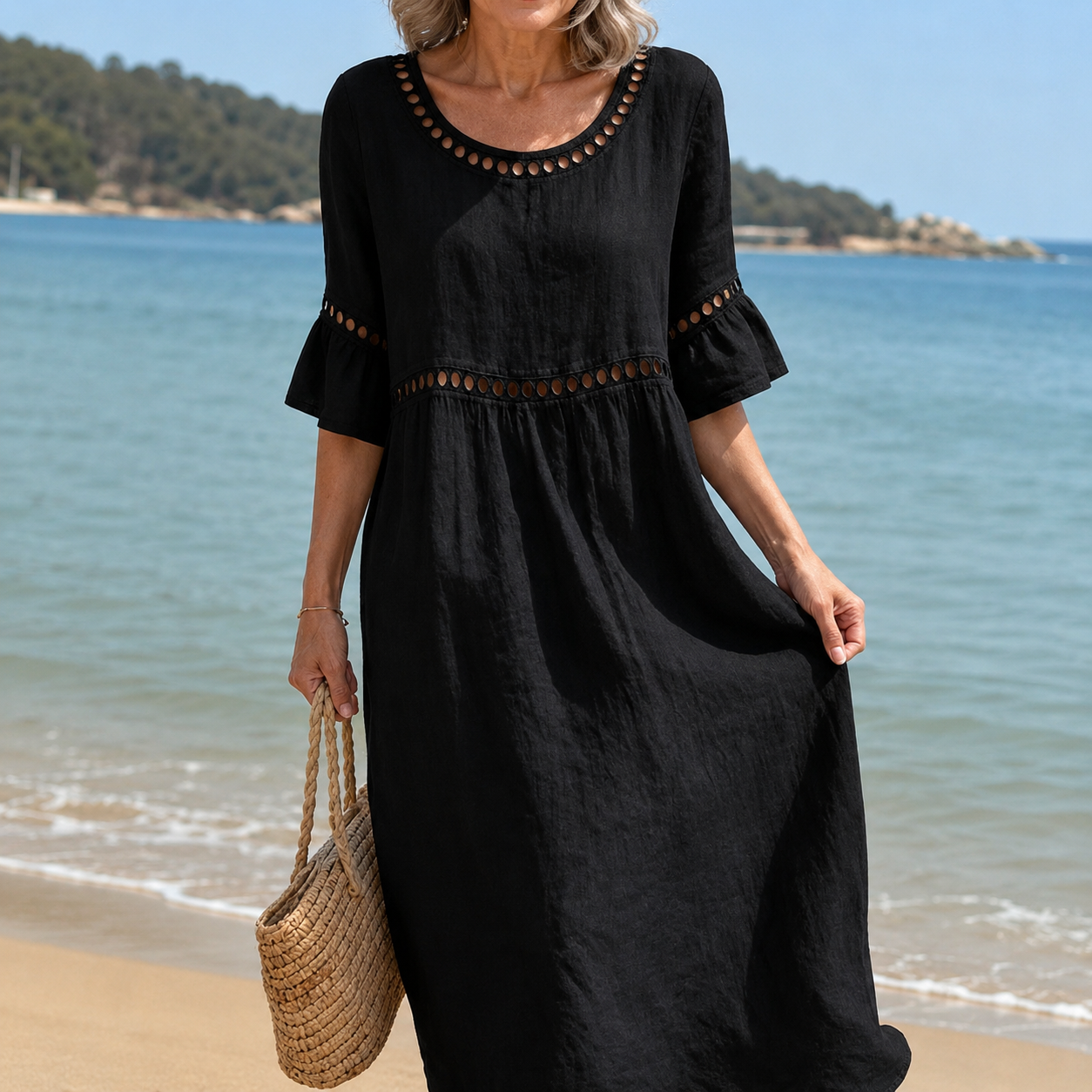 Aveline | Long Linen Dress with Flat-Tummy Effect
