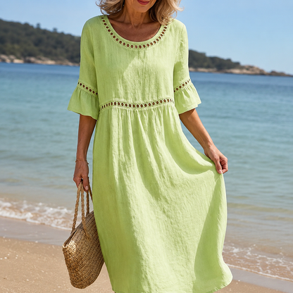 Aveline | Long Linen Dress with Flat-Tummy Effect