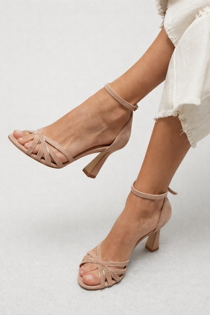 Marona | Patchwork sandals with a round toe and a thin heel