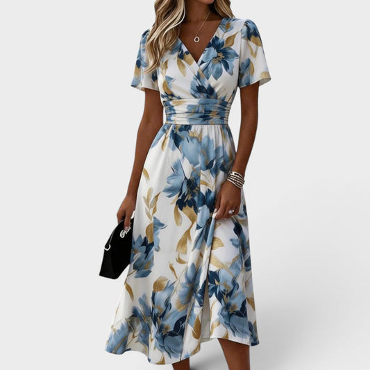 Elara | Floral Midi Dress with a Tie at the Waist