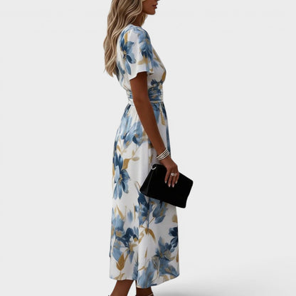 Elara | Floral Midi Dress with a Tie at the Waist