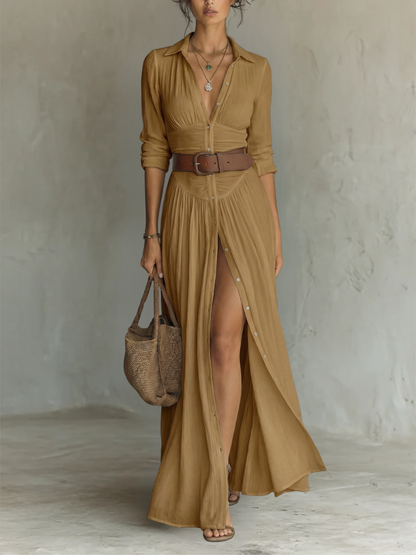 Amelia™ — Elegant maxi dress with a lapel collar