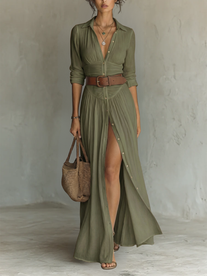 Amelia™ — Elegant maxi dress with a lapel collar