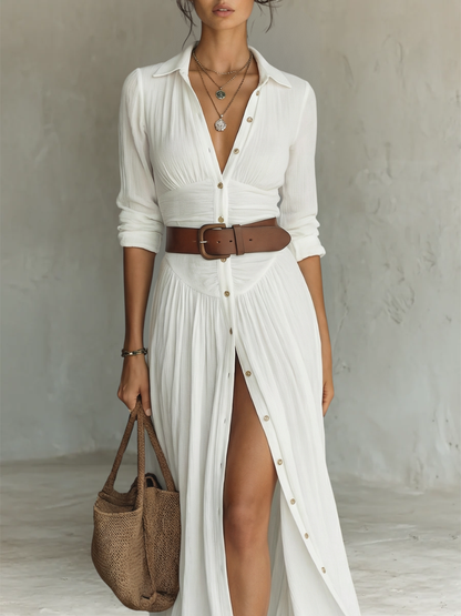 Amelia™ — Elegant maxi dress with a lapel collar