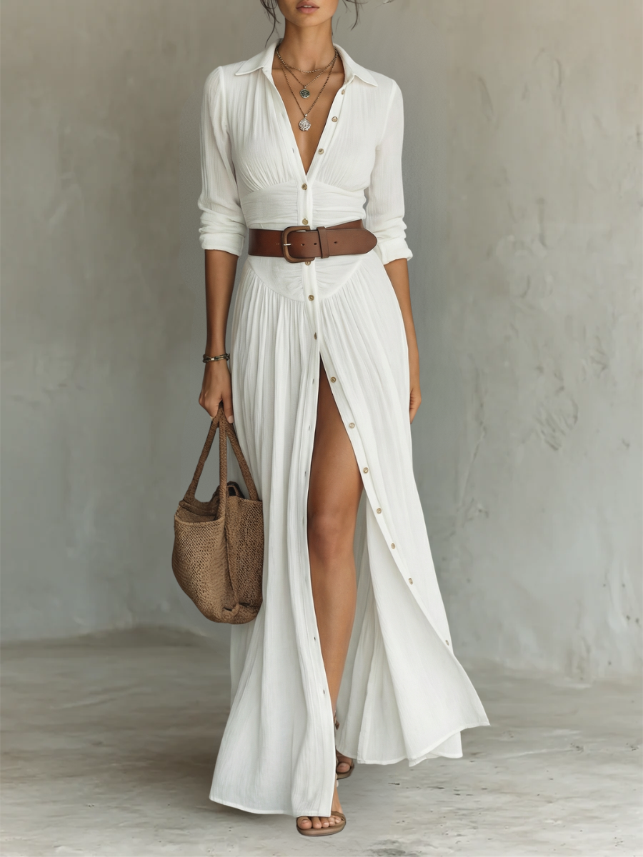 Amelia™ — Elegant maxi dress with a lapel collar