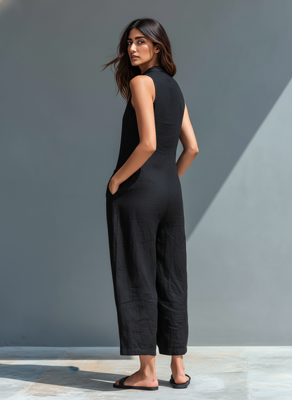 Sleeveless linen overalls