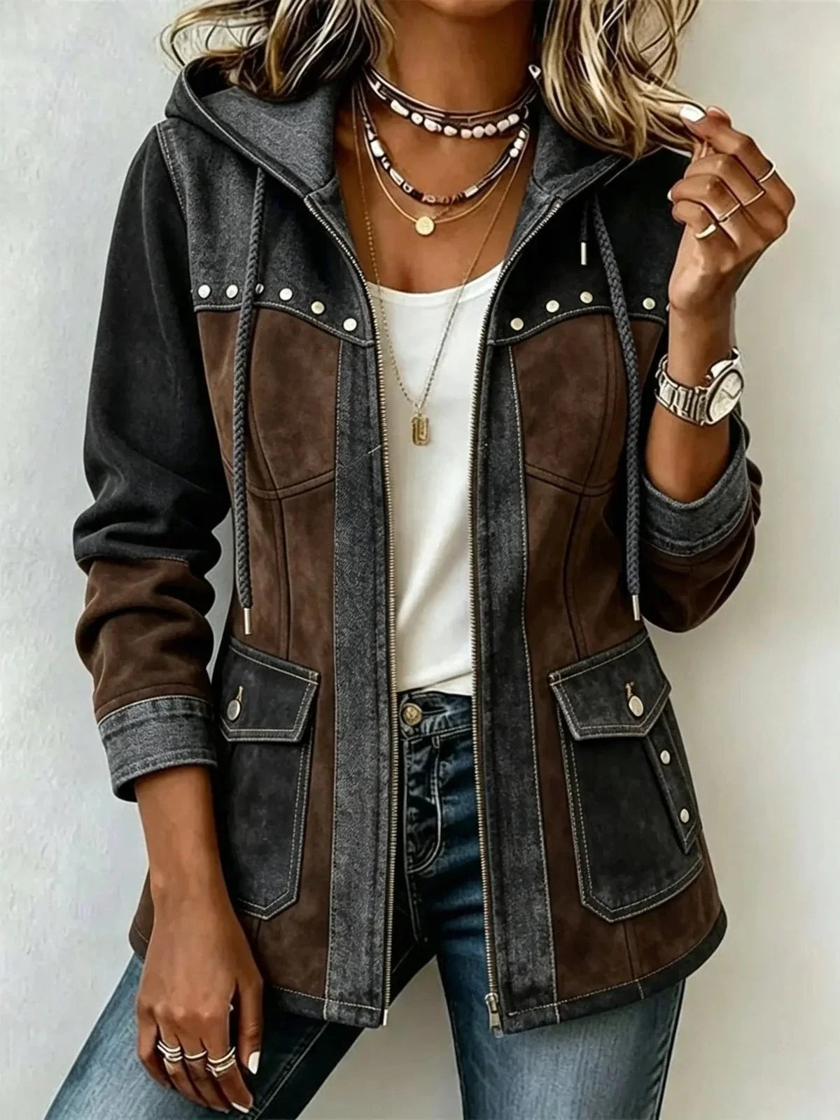 Madison | Mixed-Material Hooded Jacket