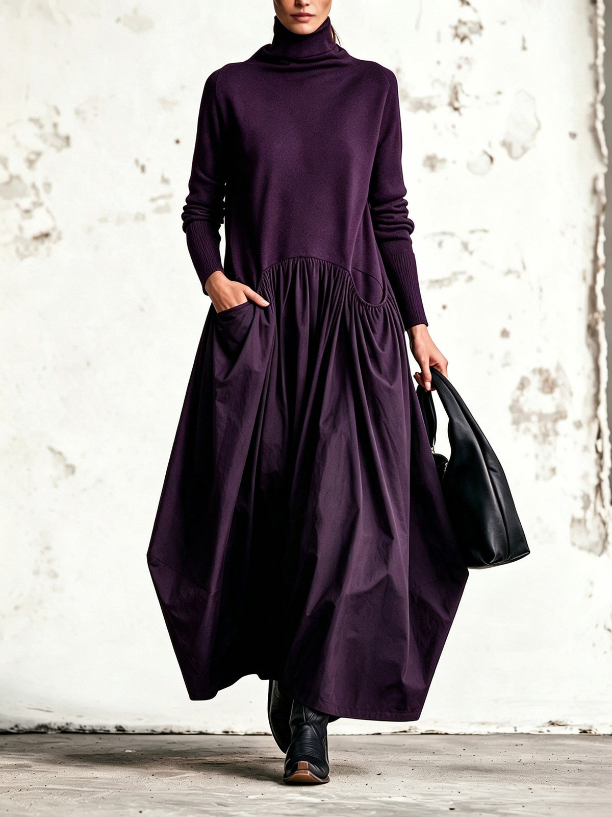 Harper | Oversized High-Neck Maxi Dress with Pockets