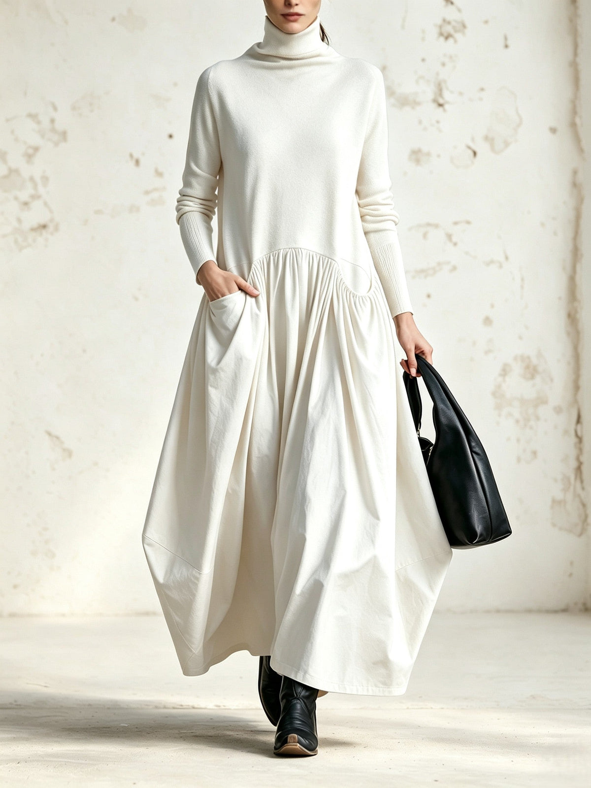 Harper | Oversized High-Neck Maxi Dress with Pockets