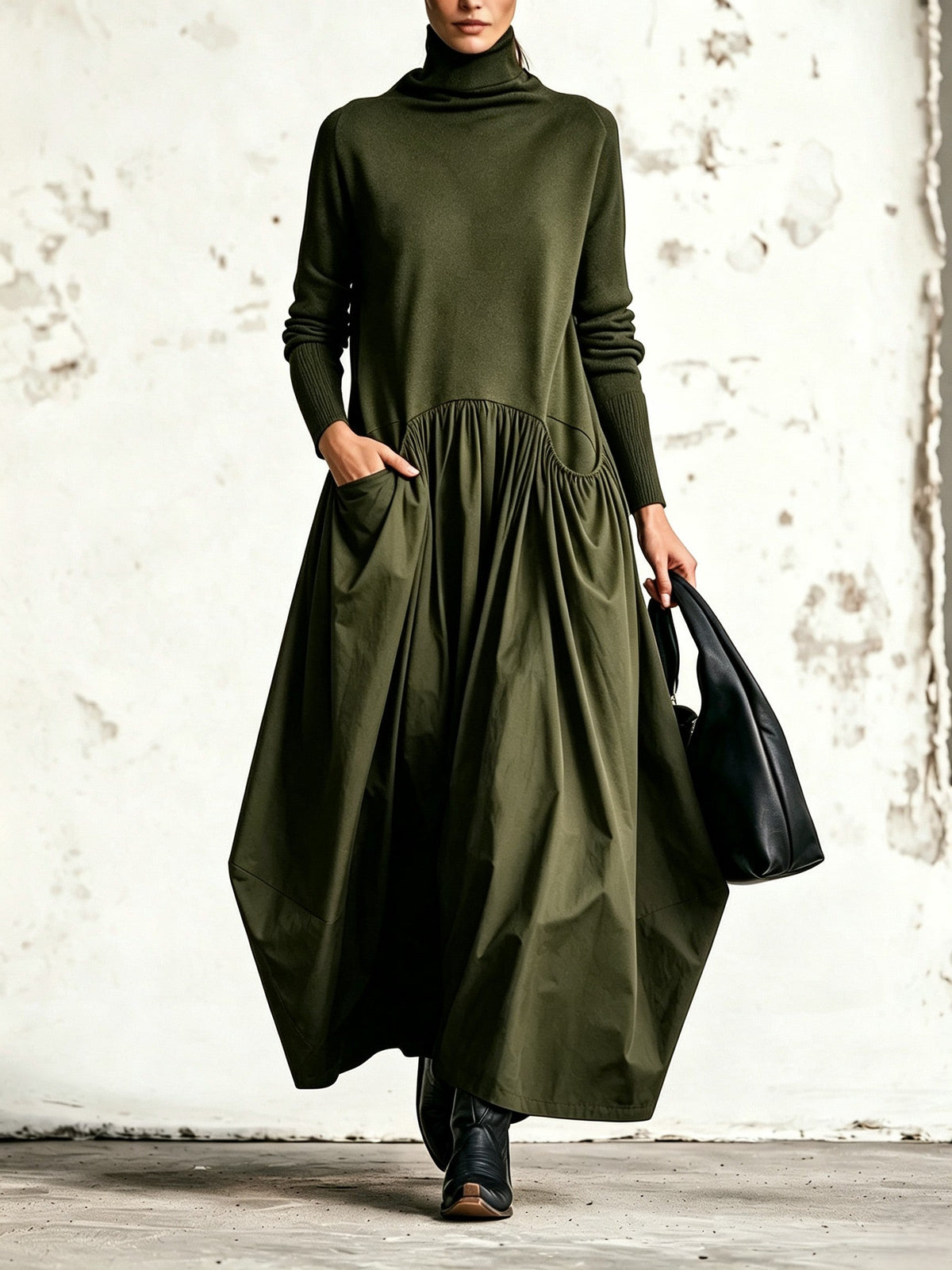 Harper | Oversized High-Neck Maxi Dress with Pockets