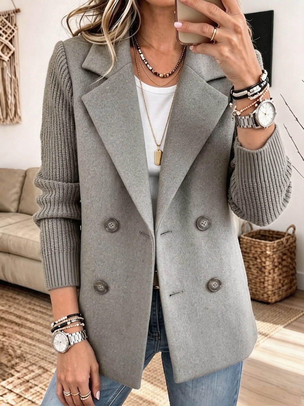Carla | Elegant Blazer with Knit Sleeves