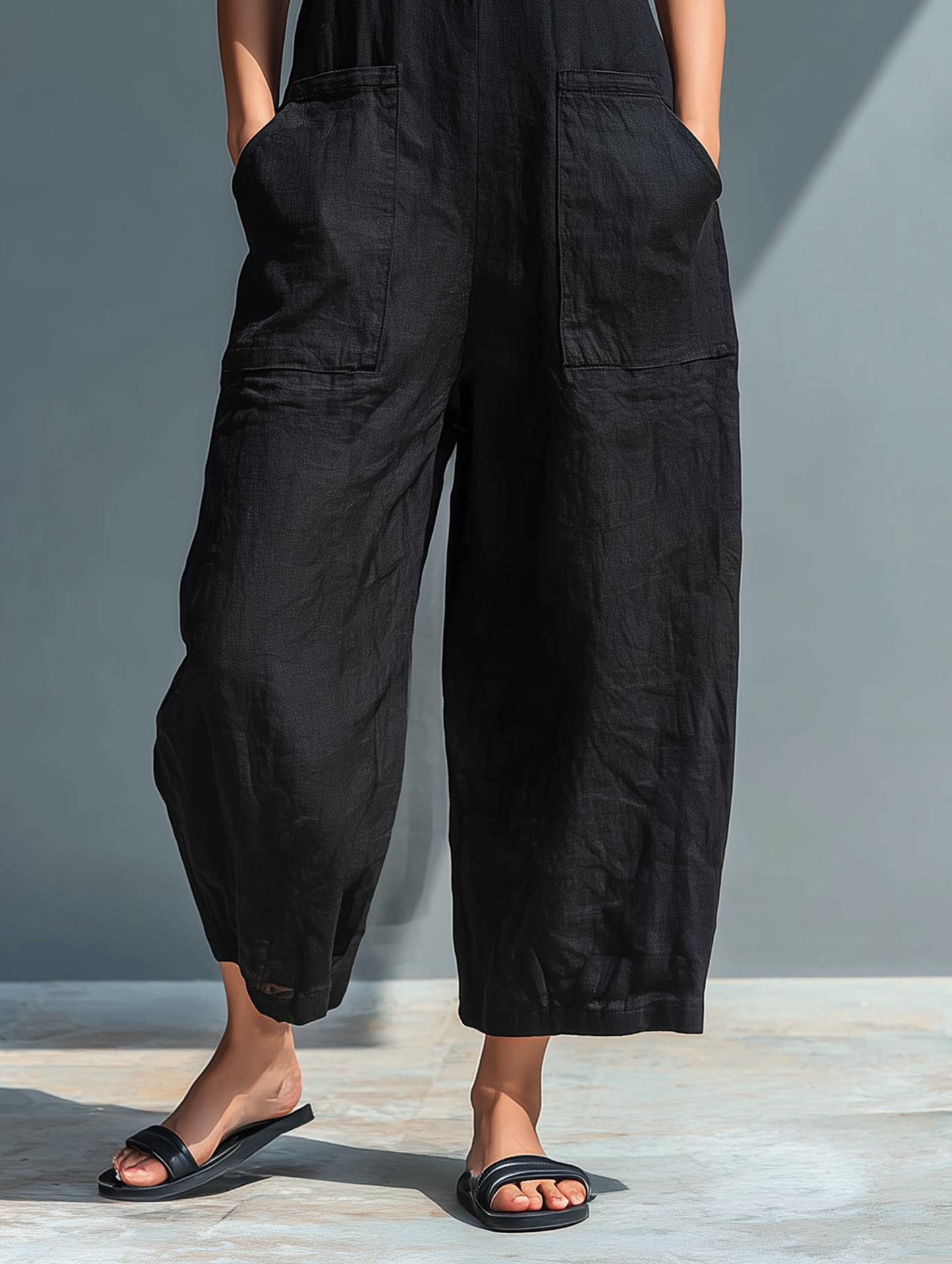 Sleeveless linen overalls