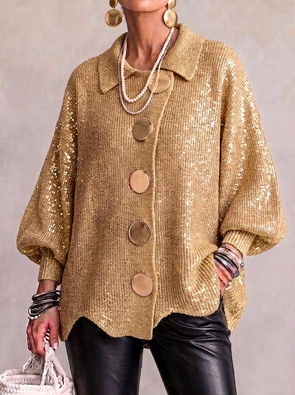 Isadora™ | Oversized Collared Cardigan With Large Metal Buttons