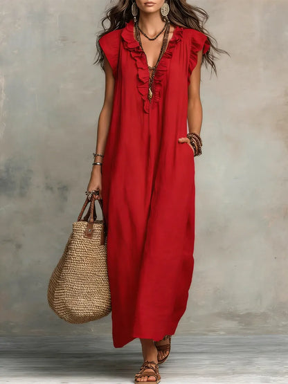 Aveline | Long Bohemian Dress in Linen and Cotton