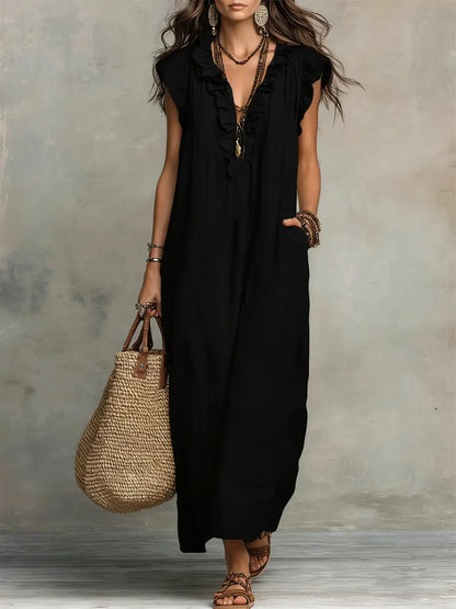Aveline | Long Bohemian Dress in Linen and Cotton