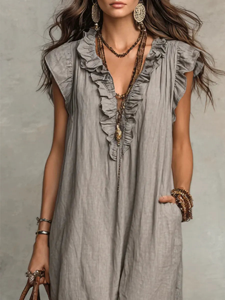 Aveline | Long Bohemian Dress in Linen and Cotton
