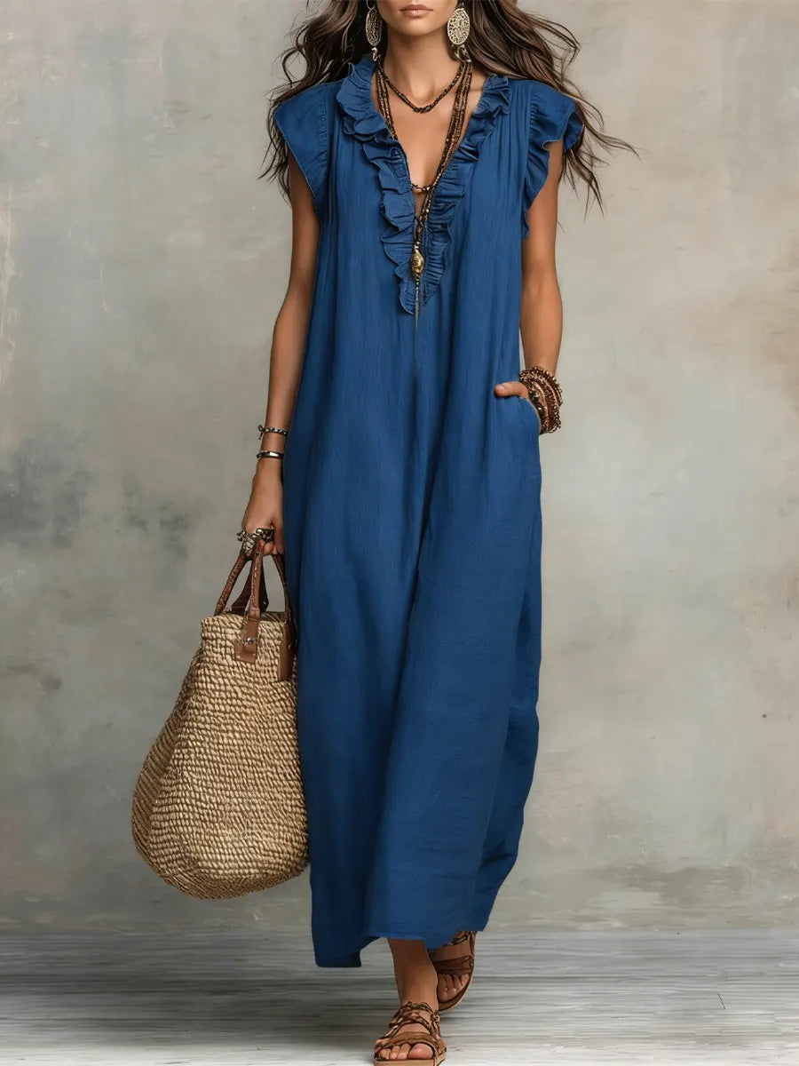 Aveline | Long Bohemian Dress in Linen and Cotton