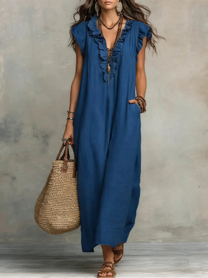 Aveline | Long Bohemian Dress in Linen and Cotton