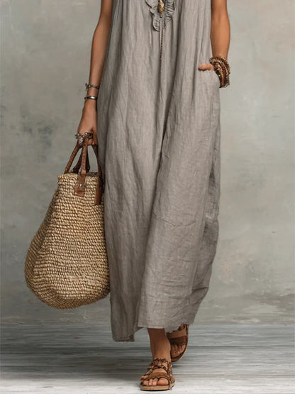 Aveline | Long Bohemian Dress in Linen and Cotton