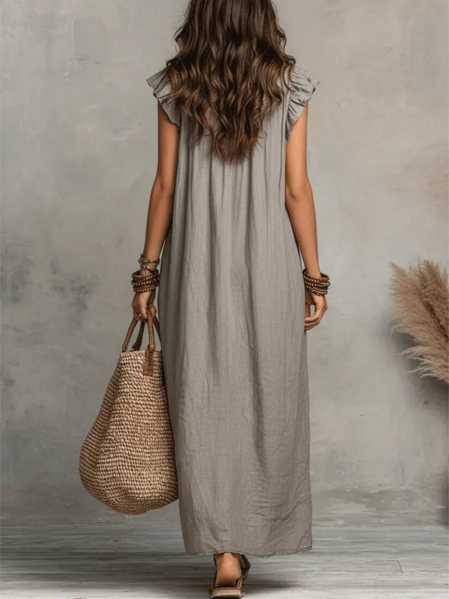Aveline | Long Bohemian Dress in Linen and Cotton