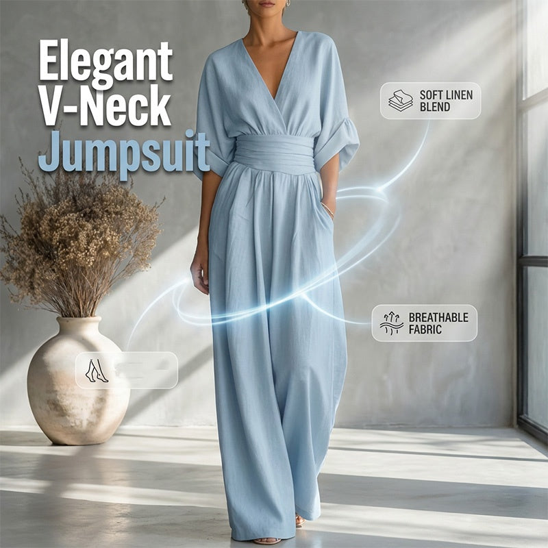 Elegant V-neck jumpsuit made of a linen blend
