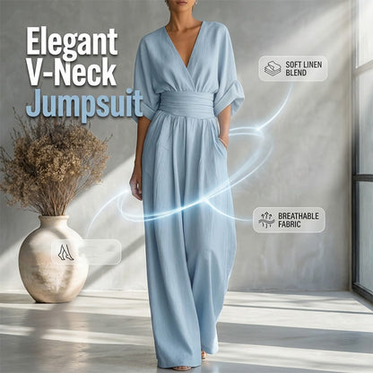 Elegant V-neck jumpsuit made of a linen blend