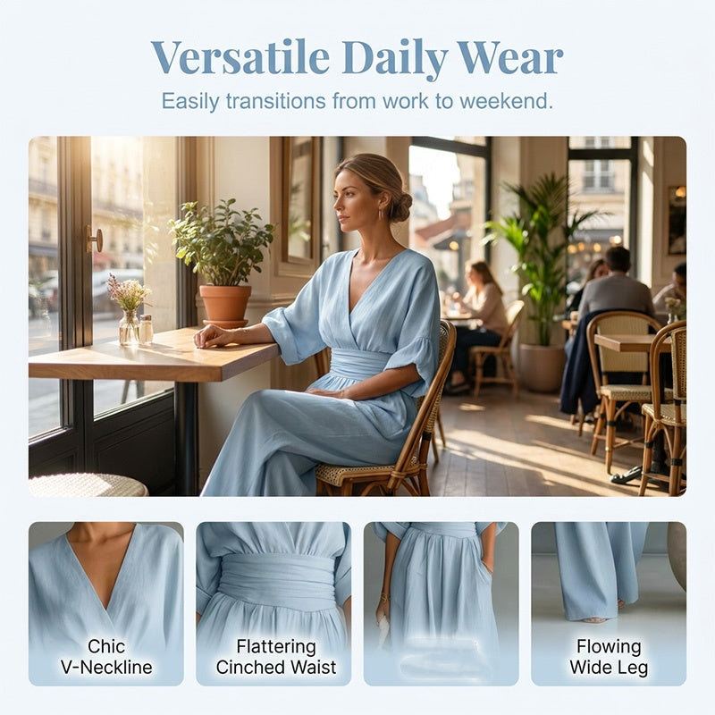 Elegant V-neck jumpsuit made of a linen blend