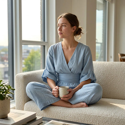 Elegant V-neck jumpsuit made of a linen blend