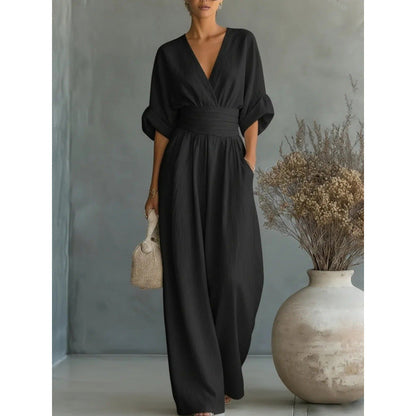 Elegant V-neck jumpsuit made of a linen blend
